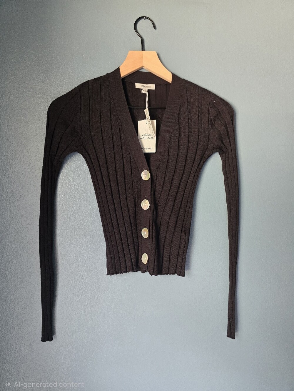 Madewell Black Ribbed V-Neck Button-Up Cardigan